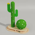 Charger l'image dans la visionneuse de la galerie, Arbre à chat cactus design vert avec base en bois naturel et petites fleurs blanches décoratives