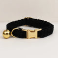 Charger l'image dans la visionneuse de la galerie, Collier personnalisable pour chat en velours noir avec boucle et grelot dore elegant Oscar et Plume