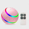 Cargar la imagen en la vista de la galería, Balle interactive pour chien rose avec lumières LED multicolores et télécommande noire et blanche