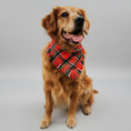 Load image into Gallery viewer, Bandana pour chien à carreaux rouges et verts, parfait pour des sorties stylées avec votre animal