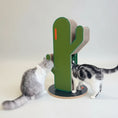 Load image into Gallery viewer, Arbre chat design en forme de cactus vert avec deux chats grisonnants explorant le jouet