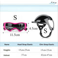Load image into Gallery viewer, Casque pour chien avec lunettes taille S de couleur noire et rose avec mesures indiquées