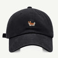 Load image into Gallery viewer, Casquette noire avec broderie chien Corgi sur le devant casquette Corgi design par Oscar et Plume
