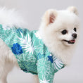 Charger l'image dans la visionneuse de la galerie, Petit chien blanc portant une chemise de plage pour chien verte à motifs feuilles tropicales