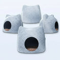 Load image into Gallery viewer, Cocon feutre pour chat gris clair en forme de tête de chat confortable et douillet