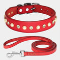 Charger l'image dans la visionneuse de la galerie, Collier chic chien chat rouge en cuir avec perles et strass et laisse assortie Oscar et Plume