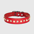 Charger l'image dans la visionneuse de la galerie, Collier chic chien chat en cuir rouge avec perles et strass pour accessoires élégants Oscar et Plume