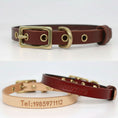 Load image into Gallery viewer, Collier chien cuir personnalisable en cuir brun et beige avec boucle en laiton et gravure