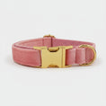 Charger l'image dans la visionneuse de la galerie, Collier chien en velours personnalisable rose avec boucle dorée et anneau d’attache