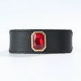 Load image into Gallery viewer, Collier de luxe pour chien en cuir noir avec une pierre précieuse rouge et un design élégant