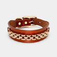 Charger l'image dans la visionneuse de la galerie, Collier en cuir pour petit chien de couleur marron avec décoration dorée et boucle ajustable Oscar et Plume