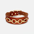 Charger l'image dans la visionneuse de la galerie, Collier en cuir pour petit chien marron avec boucle et décorations dorées par Oscar et Plume