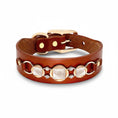 Charger l'image dans la visionneuse de la galerie, Collier en cuir pour petit chien marron avec bijoux carrés et boucle dorée Oscar et Plume