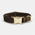 Charger l'image dans la visionneuse de la galerie, Collier en velours pour chien marron avec boucle en métal doré