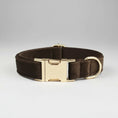 Charger l'image dans la visionneuse de la galerie, Collier en velours pour chien marron avec boucle dorée et finition douce pour le confort