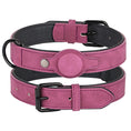 Charger l'image dans la visionneuse de la galerie, Collier pour chien Airtag rose fuchsia en cuir avec boucle noire et emplacement pour Airtag