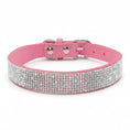 Load image into Gallery viewer, Collier strass pour chien en cuir rose avec des pierres scintillantes brillantes