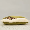 Charger l'image dans la visionneuse de la galerie, Chien endormi sur un coussin chien douillet vert et blanc de la marque Oscar et Plume