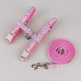 Charger l'image dans la visionneuse de la galerie, Ensemble harnais et laisse rose pour chat avec motif géométrique et clochette Oscar et Plume