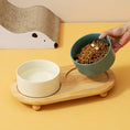 Charger l'image dans la visionneuse de la galerie, Gamelle céramique chat blanche et verte avec support en bois pour nourriture et eau