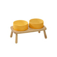 Charger l'image dans la visionneuse de la galerie, Gamelle céramique chien jaune avec support en bois sur pieds pour repas confortable