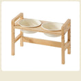 Load image into Gallery viewer, Gamelle céramique réglable chien sur support en bois naturel avec deux bols pour alimentation