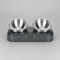 Charger l'image dans la visionneuse de la galerie, Gamelle double résistante en acier inoxydable avec support gris pour chiens ou chats