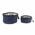 Load image into Gallery viewer, Gamelle pliable chien chat Oscar et Plume en tissu bleu avec intérieur argenté, réutilisable et pratique