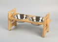 Charger l'image dans la visionneuse de la galerie, Gamelle réglable pour chien en bois avec deux bols inox pour alimentation et eau