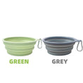 Charger l'image dans la visionneuse de la galerie, Gamelle voyage chat chien pliable en silicone vert et gris avec mousqueton pour transport facile