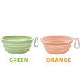 Charger l'image dans la visionneuse de la galerie, Gamelle voyage chat chien pliable en silicone vert et orange avec mousqueton pour transport facile