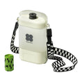Charger l'image dans la visionneuse de la galerie, Gourde de voyage chien et chat blanche avec bandoulière à damier et distributeur de sacs à crottes