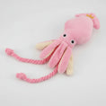 Carica l'immagine nel visualizzatore della galleria, Jouet calamar pour chien en peluche rose avec cordes pour un jeu interactif