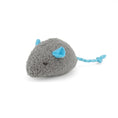 Load image into Gallery viewer, Jouet souris pour chat gris en peluche avec oreilles et queue bleues de Oscar et Plume