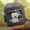 Cargar la imagen en la vista de la galería, Sac moto pour chien noir avec ventilation active et chien heureux à l'intérieur sur une moto