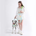 Load image into Gallery viewer, Femme tenant une laisse main libre chien Oscar et Plume avec un dalmatien en harnais bleu