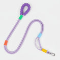 Load image into Gallery viewer, Laisse main libre chien en corde violet avec poignée rembourrée et mousqueton métallique