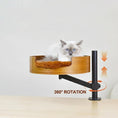 Load image into Gallery viewer, Lit design pour chat en bois avec support rotatif 360 degrés fixé sur bureau avec chat blanc à poils longs