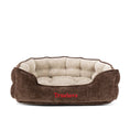 Load image into Gallery viewer, lit pour chien très doux en tissu marron et beige avec bords rembourrés pour un confort optimal