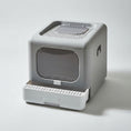 Load image into Gallery viewer, Litière double entrées pour chat design gris avec bac extractible pour un nettoyage facile