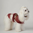 Load image into Gallery viewer, Petit chien blanc portant un manteau en laine pour chien rouge et beige avec col en fausse fourrure