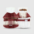 Load image into Gallery viewer, Manteau en laine pour chien style tartan rouge avec doublure blanche et ceinture pour un ajustement parfait