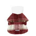 Load image into Gallery viewer, Manteau en laine pour chien rouge et blanc à carreaux avec col en fausse fourrure