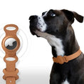 Charger l'image dans la visionneuse de la galerie, Collier Airtag pour chien en cuir marron avec un chien noir et blanc portant le collier