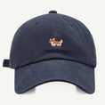 Load image into Gallery viewer, Casquette en coton brodée Corgi Oscar et Plume Bleu