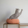 Carica l'immagine nel visualizzatore della galleria, Un chat gris jouant près d'un vase, dans un panier chat en coton recyclé sur une table moderne