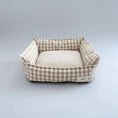 Charger l'image dans la visionneuse de la galerie, Panier déhoussable en coton chien et chat à carreaux beige et blanc pour animaux de compagnie