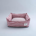 Load image into Gallery viewer, Panier déhoussable en coton chien et chat à carreaux rouges et blancs confortable et doux