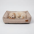 Carica l'immagine nel visualizzatore della galleria, Chien dormant paisiblement dans un panier déhoussable pour chien à motif vichy beige