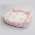 Cargar la imagen en la vista de la galería, Panier réversible pour chien en tissu à carreaux roses, confortable et douillet pour vos animaux de compagnie